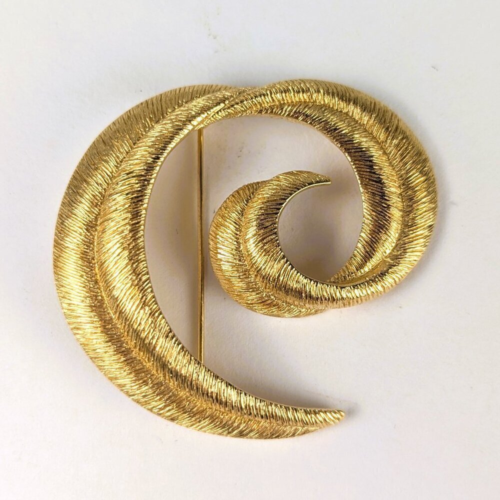 Vintage Gold-Tone Spiral Feather Brooch